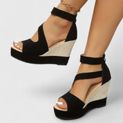 Clarisse Beauverne | Black Wedge Sandals with Elastic Straps