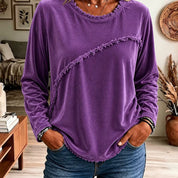 Solene Fairhaven | Tassel-Trim Velvet Long Sleeve Top For Women