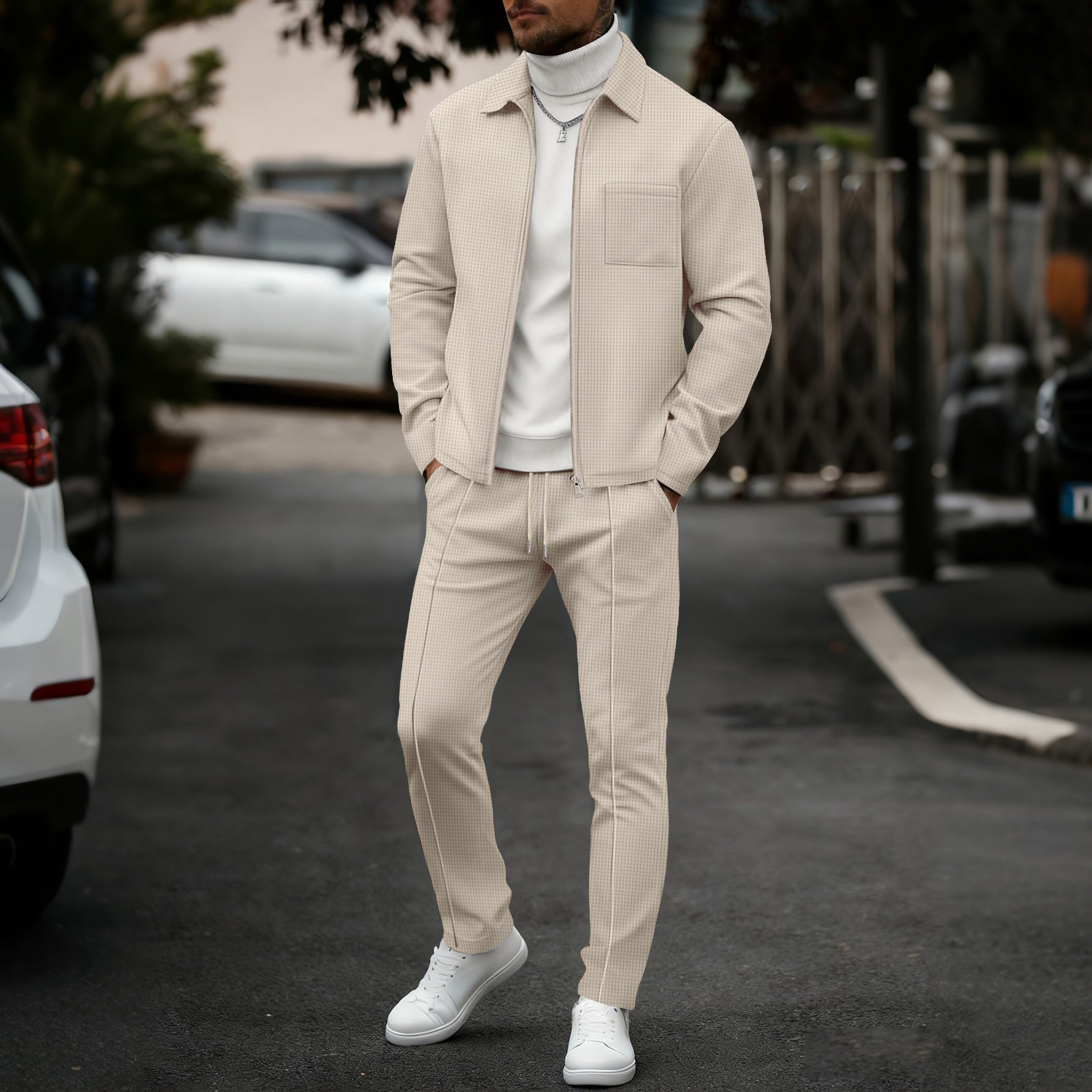 Rhett Graystone | Light Gray Shirt Jacket & Pants Set For Men