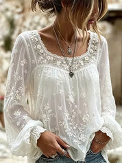 Colette Rimbaud | Retro Bohemian Floral Linen Blouse For Women