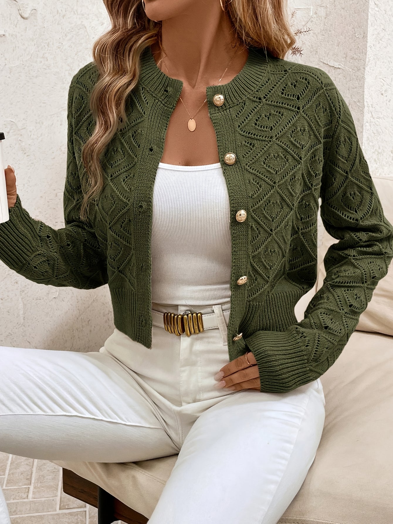 Camille Sorrentino | Diamond-Knit Sweater With Button-Front Detail For Women