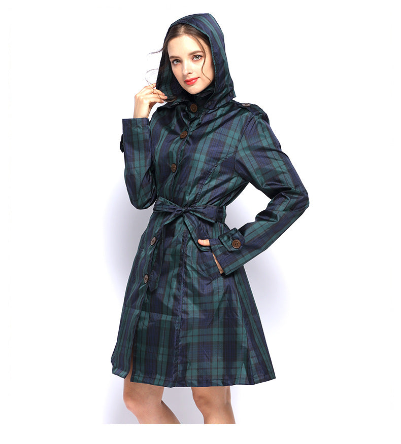 Cecilia Wrenmore | Hooded Plaid Trench Raincoat For Women