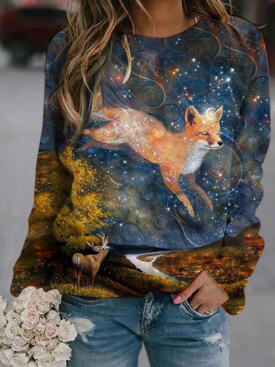 Vanessa Thornbury | Celestial Fox Print Long Sleeve Top For Women