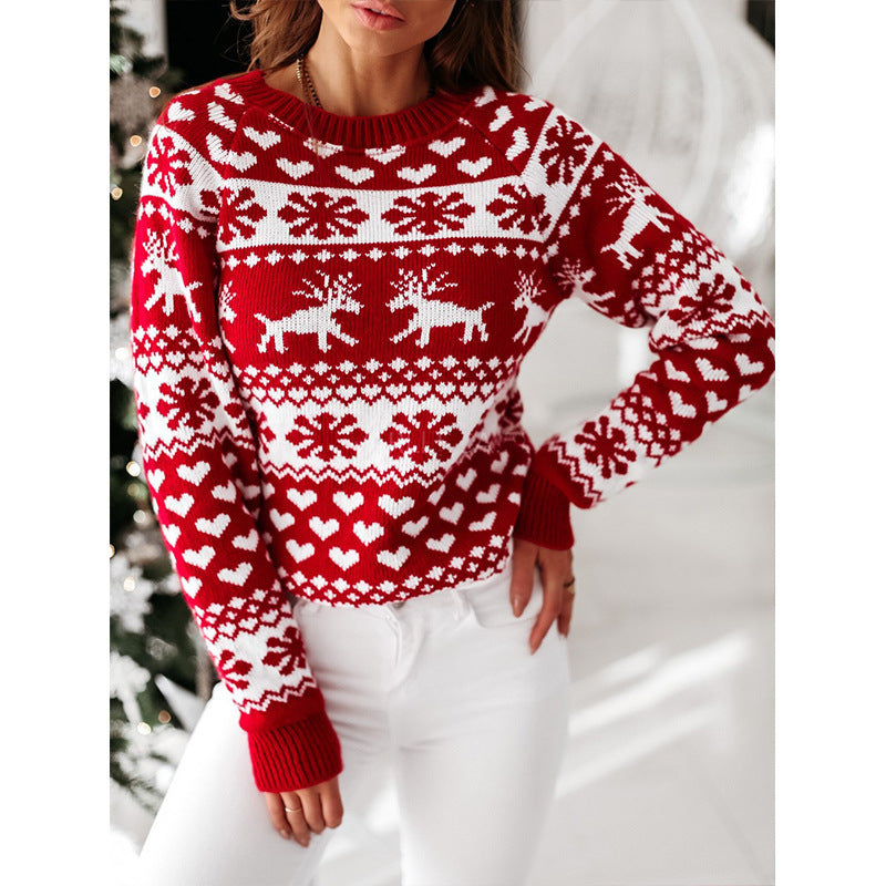 Sleigh Bell | Red Reindeer Fair Isle Christmas Sweater For Women