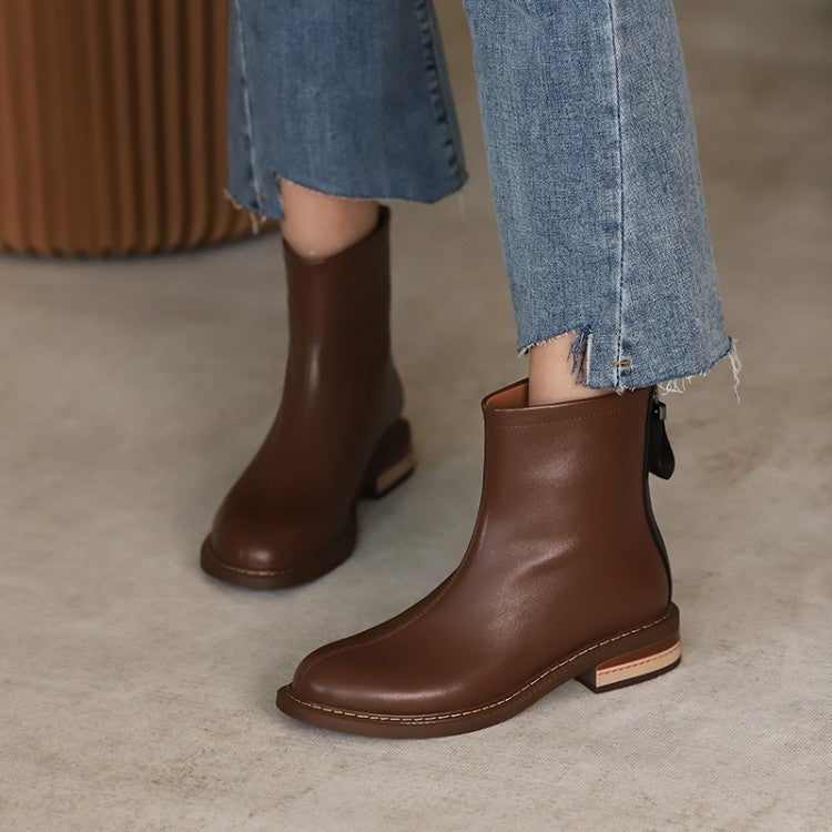 Nathalie Sauvignon | Leather Ankle Boots With Back Zip For Women