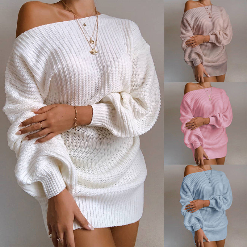 Aurelie Lambert | Off Shoulder Knit Mini Sweater Dress For Women