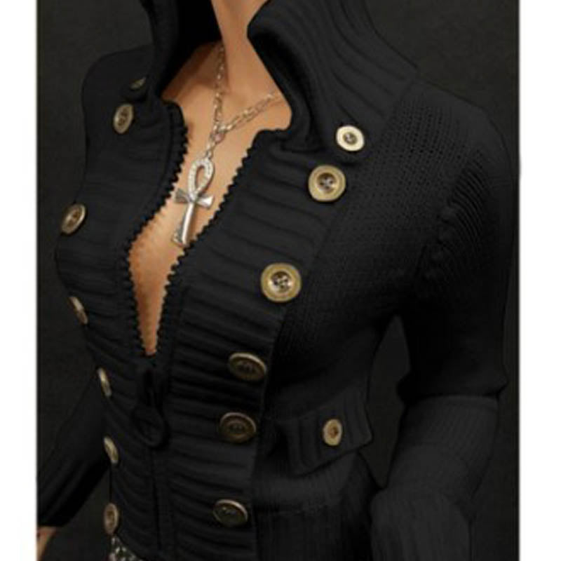Valentine Ashby | Stand-Up Collar Button Knit Cardigan For Women