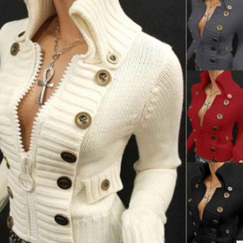 Valentine Ashby | Stand-Up Collar Button Knit Cardigan For Women
