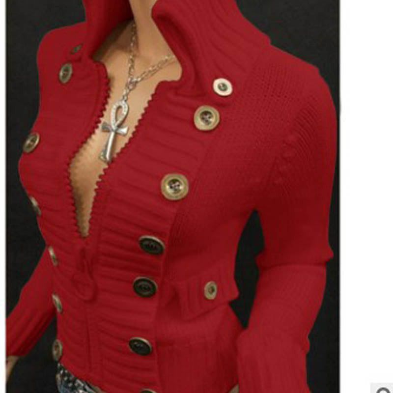 Valentine Ashby | Stand-Up Collar Button Knit Cardigan For Women