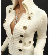 Valentine Ashby | Stand-Up Collar Button Knit Cardigan For Women