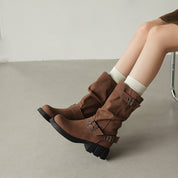 Adriana Ferrante | Suede Cowboy Boots With Buckle Straps For Women