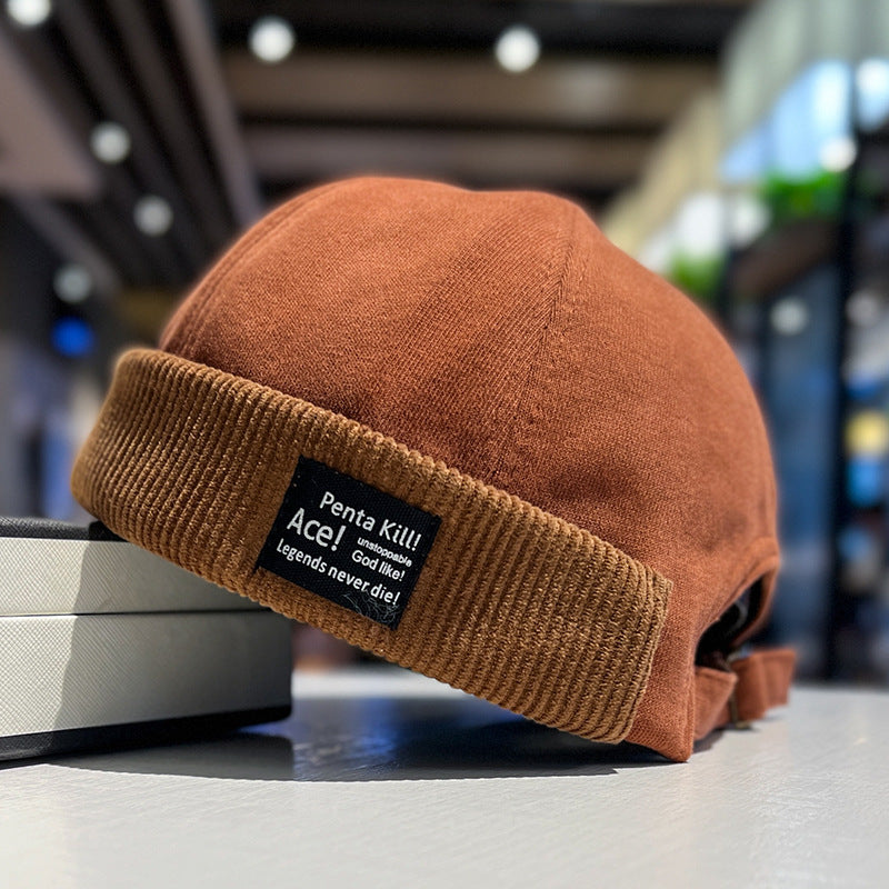 Corduroy Cuff Skull Cap Hat - Brick Red