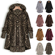 Colette Duval | Leopard Print Hooded Plush Coat For Women