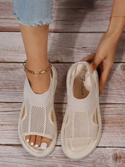 Elspeth Carrington | Cream Knit Platform Open Toe Slip-On Sandals