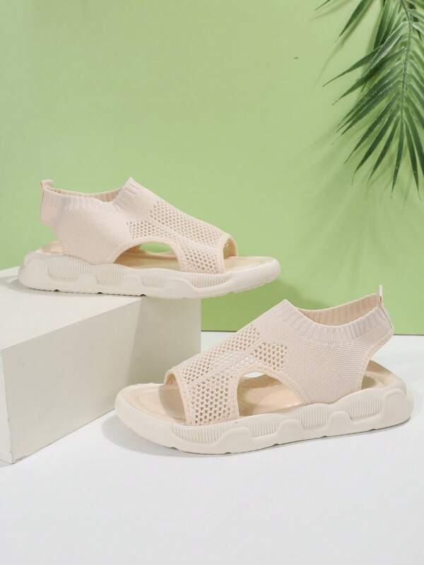 Elspeth Carrington | Cream Knit Platform Open Toe Slip-On Sandals