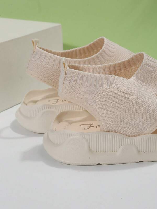Elspeth Carrington | Cream Knit Platform Open Toe Slip-On Sandals