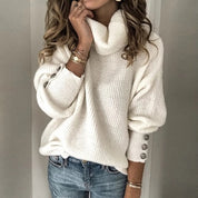 Genevieve Ashworth | Turtleneck Button-Cuff Knit Sweater For Women