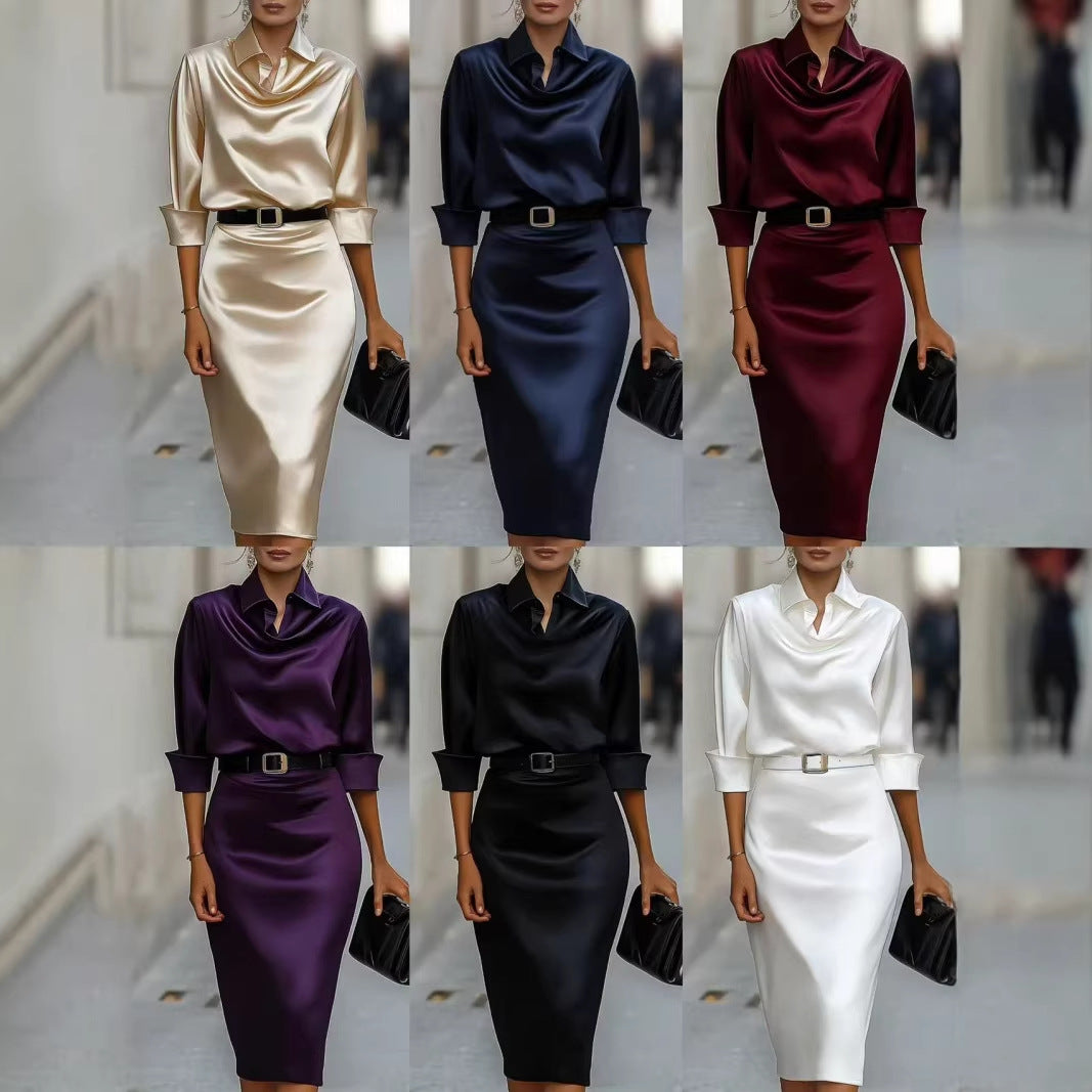 Yara Wickhurst | Satin Cowl Neck Party Midi Dress For Women (Christmas / NYE)