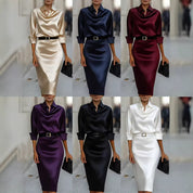 Yara Wickhurst | Satin Cowl Neck Party Midi Dress For Women (Christmas / NYE)