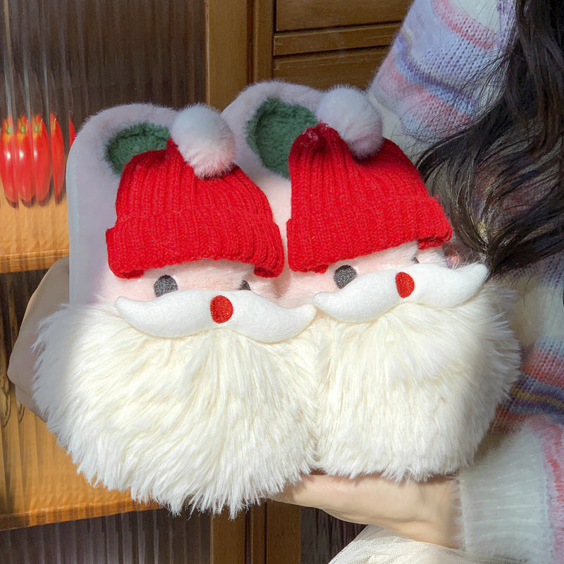 Snowball Hug | White Santa Beard Christmas Slippers For Women