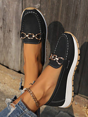 Therese Wainwright | Black Chain-Trim Platform Loafers For Women