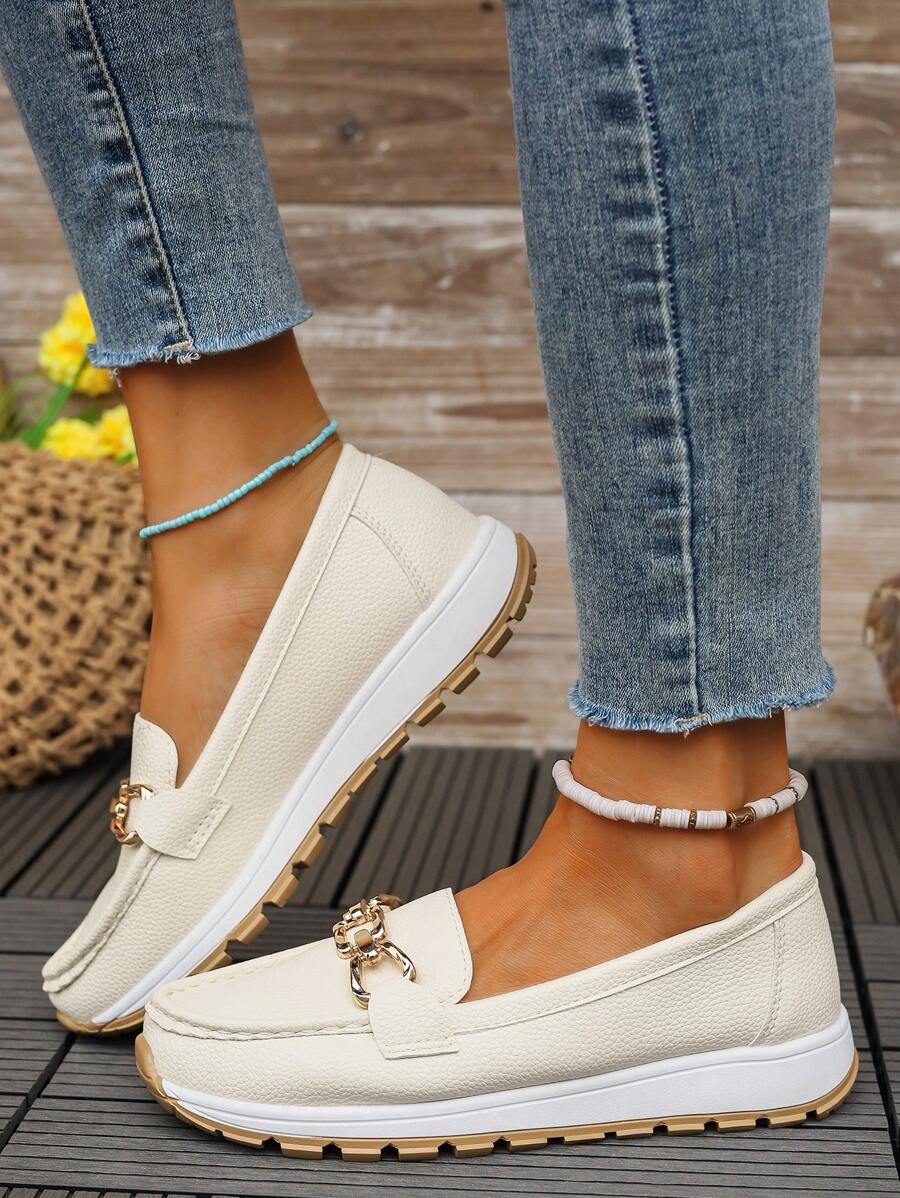 Therese Wainwright | Black Chain-Trim Platform Loafers For Women