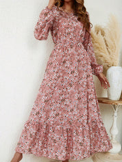 Rosalinde Fleurcourt | Floral Print Bishop Sleeve Smocked Waist Maxi Dress