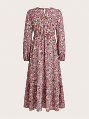 Rosalinde Fleurcourt | Floral Print Bishop Sleeve Smocked Waist Maxi Dress