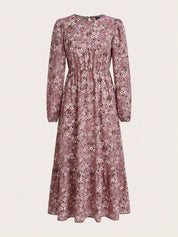 Rosalinde Fleurcourt | Floral Print Bishop Sleeve Smocked Waist Maxi Dress