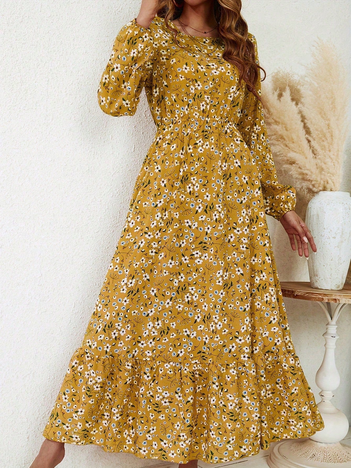 Rosalinde Fleurcourt | Floral Print Bishop Sleeve Smocked Waist Maxi Dress