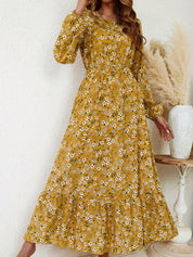 Rosalinde Fleurcourt | Floral Print Bishop Sleeve Smocked Waist Maxi Dress