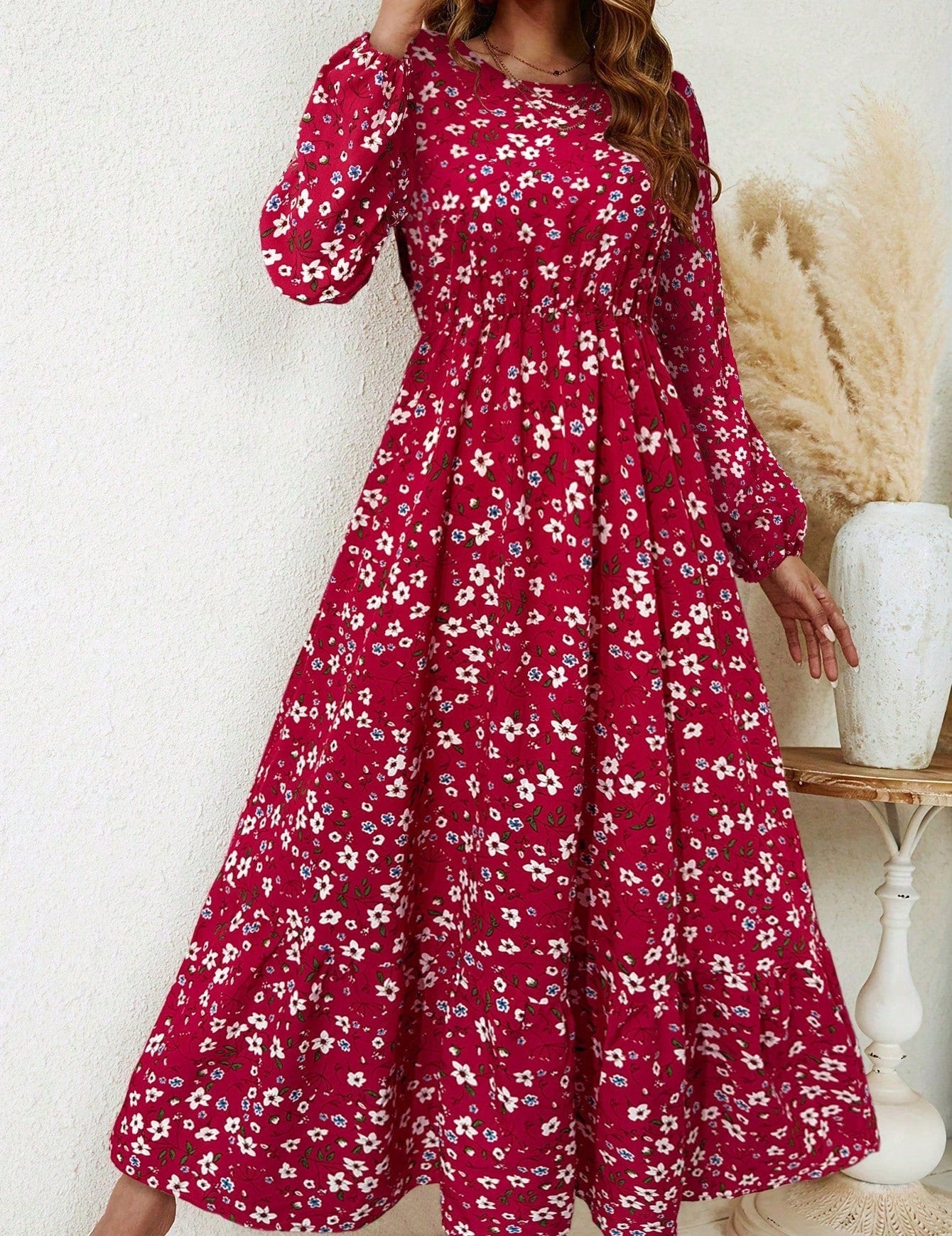 Rosalinde Fleurcourt | Floral Print Bishop Sleeve Smocked Waist Maxi Dress