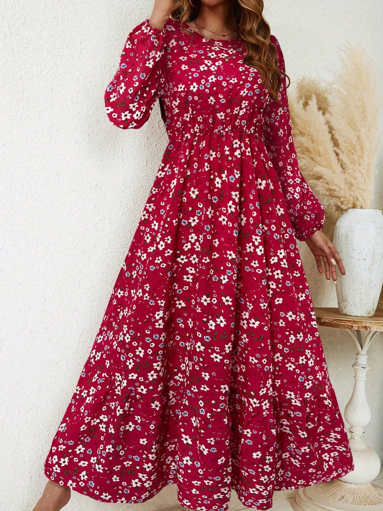Rosalinde Fleurcourt | Floral Print Bishop Sleeve Smocked Waist Maxi Dress