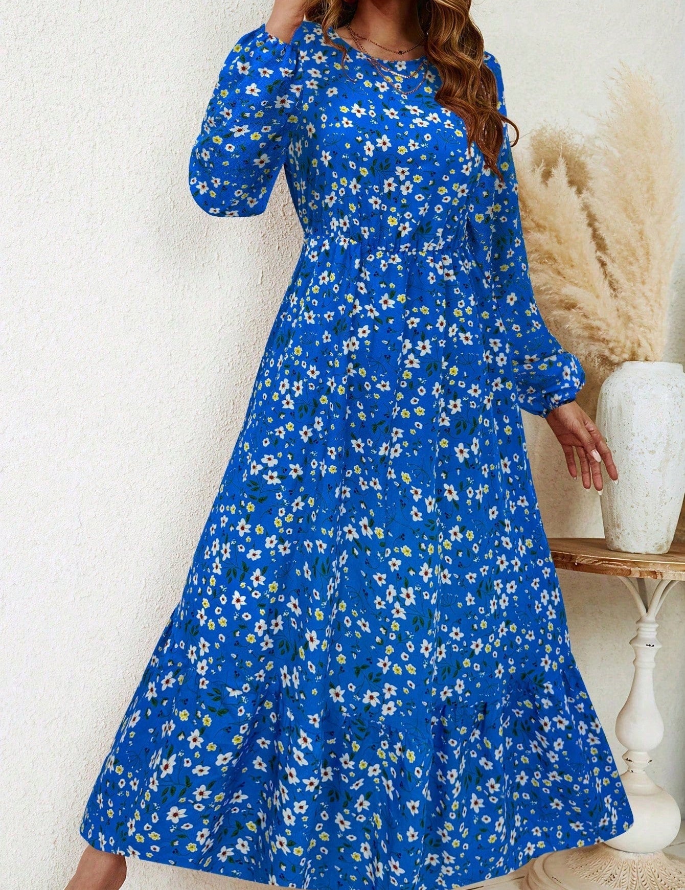 Rosalinde Fleurcourt | Floral Print Bishop Sleeve Smocked Waist Maxi Dress