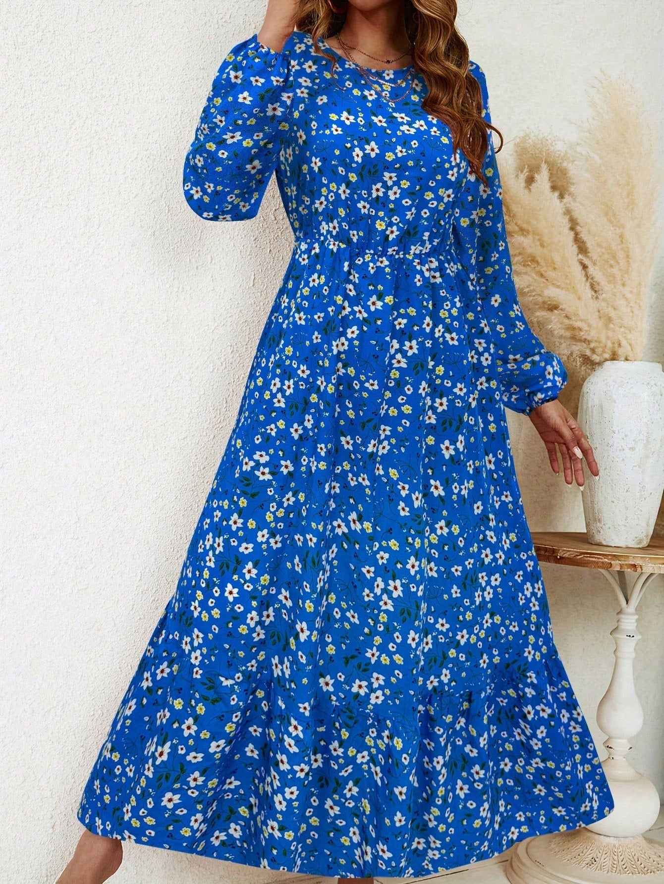 Rosalinde Fleurcourt | Floral Print Bishop Sleeve Smocked Waist Maxi Dress