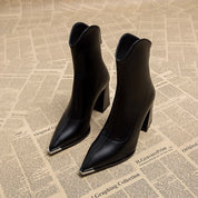 Amélie Rousset | Pointed Toe Chunky Heel Ankle Booties For Women