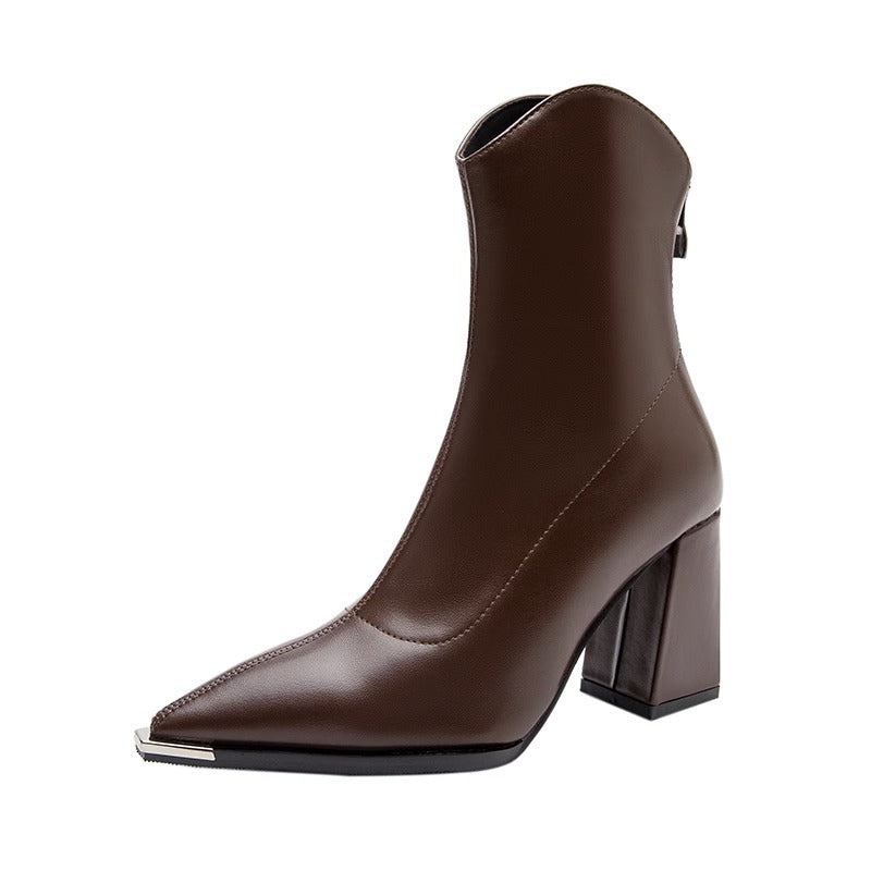 Amélie Rousset | Pointed Toe Chunky Heel Ankle Booties For Women