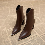 Amélie Rousset | Pointed Toe Chunky Heel Ankle Booties For Women