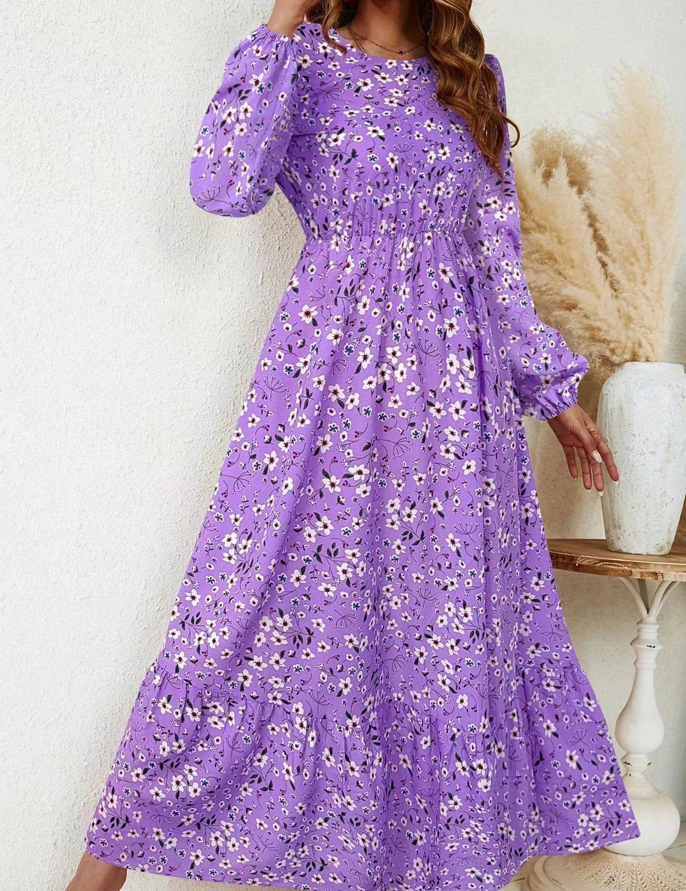 Rosalinde Fleurcourt | Floral Print Bishop Sleeve Smocked Waist Maxi Dress