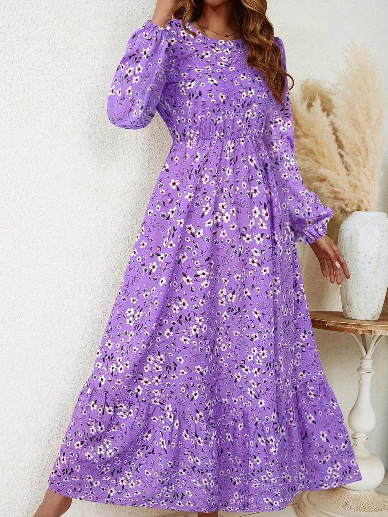 Rosalinde Fleurcourt | Floral Print Bishop Sleeve Smocked Waist Maxi Dress