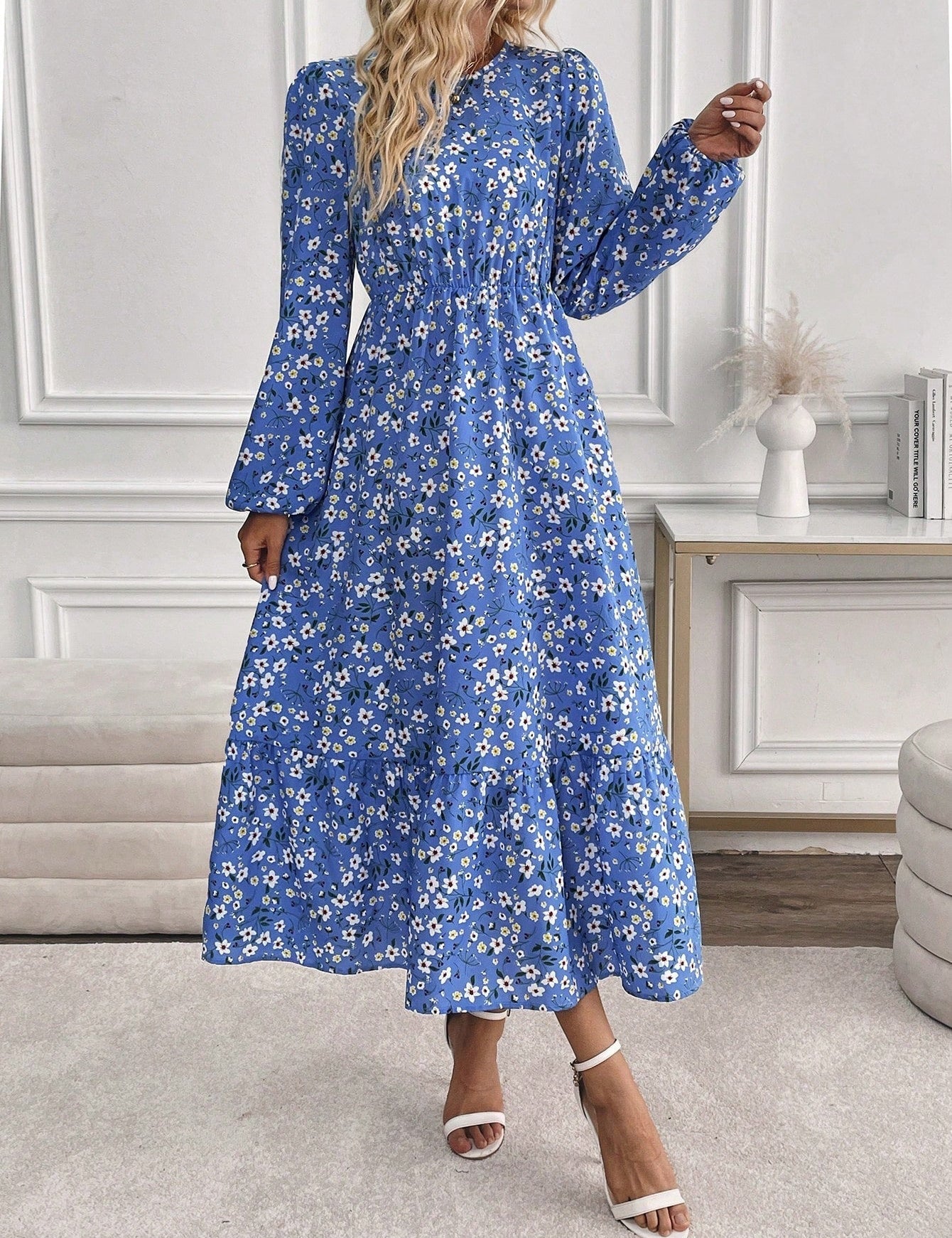 Rosalinde Fleurcourt | Floral Print Bishop Sleeve Smocked Waist Maxi Dress