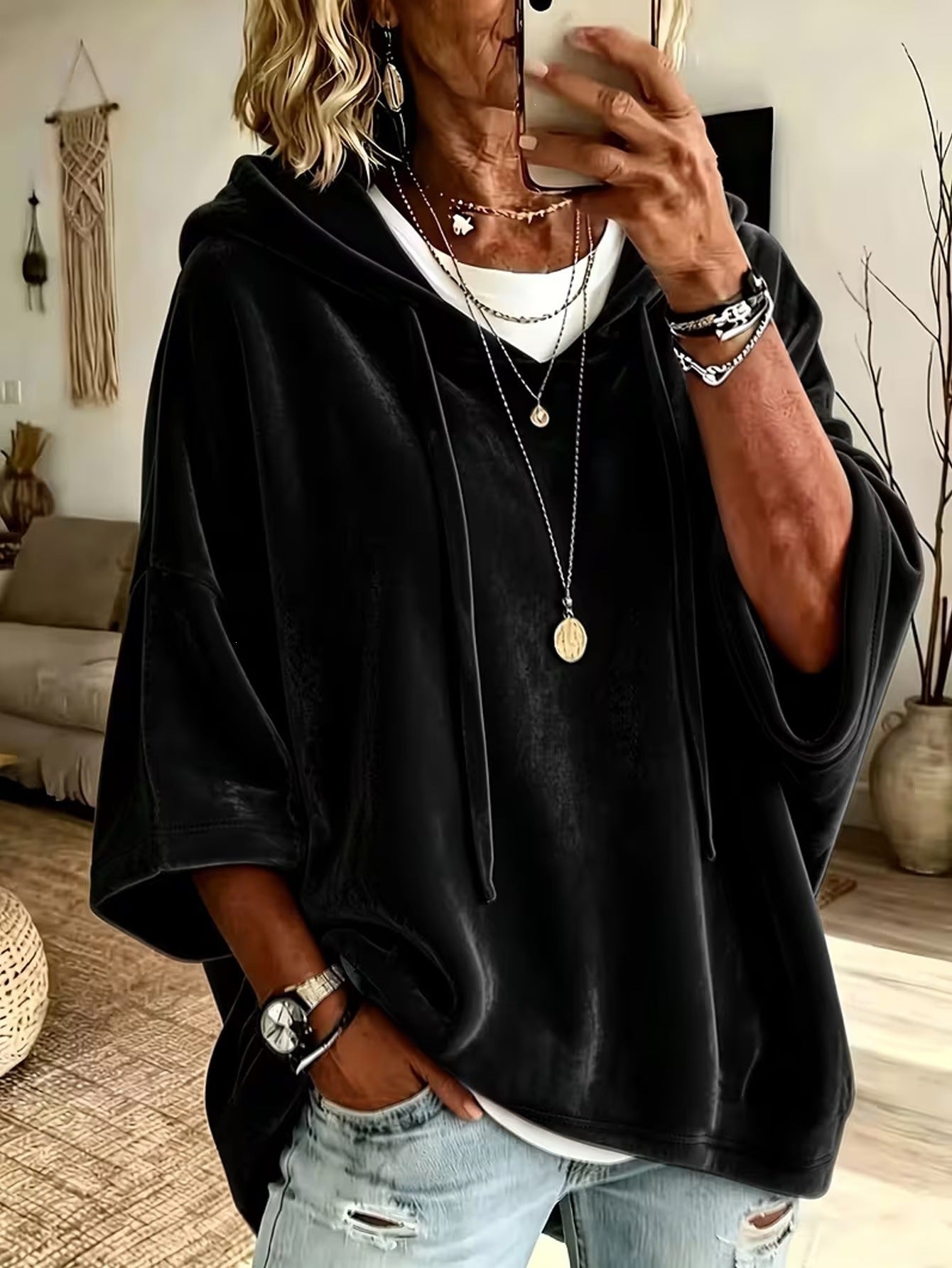 Camille Dufresne | Velvet Batwing Hoodie For Women