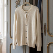 Margot Elsinore | Cream Merino Wool Button-Up Cardigan For Women