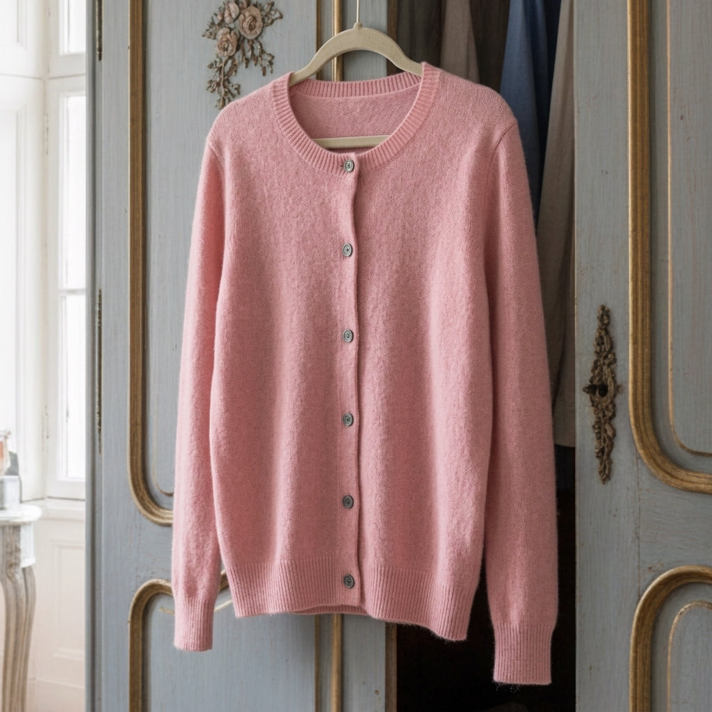 Margot Elsinore | Cream Merino Wool Button-Up Cardigan For Women