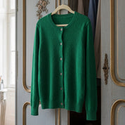 Margot Elsinore | Cream Merino Wool Button-Up Cardigan For Women