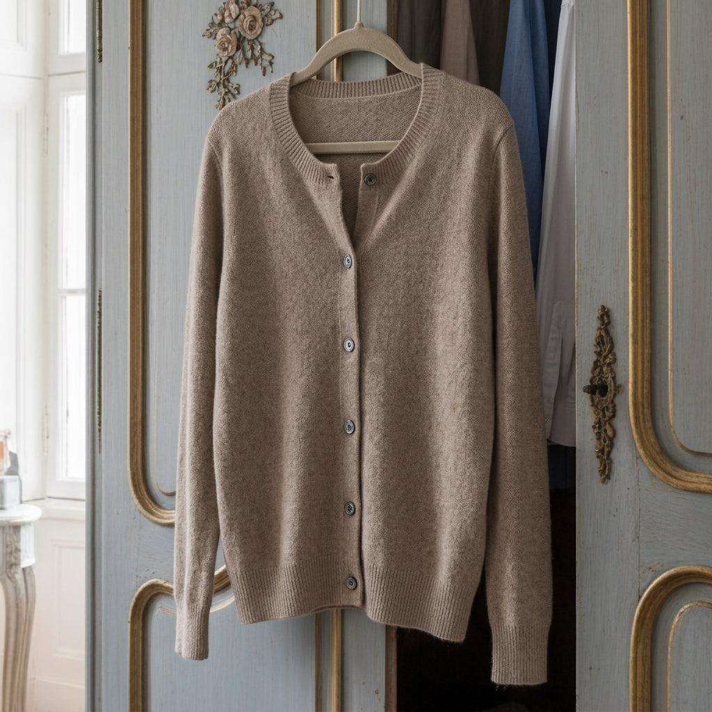 Margot Elsinore | Cream Merino Wool Button-Up Cardigan For Women
