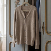 Margot Elsinore | Cream Merino Wool Button-Up Cardigan For Women