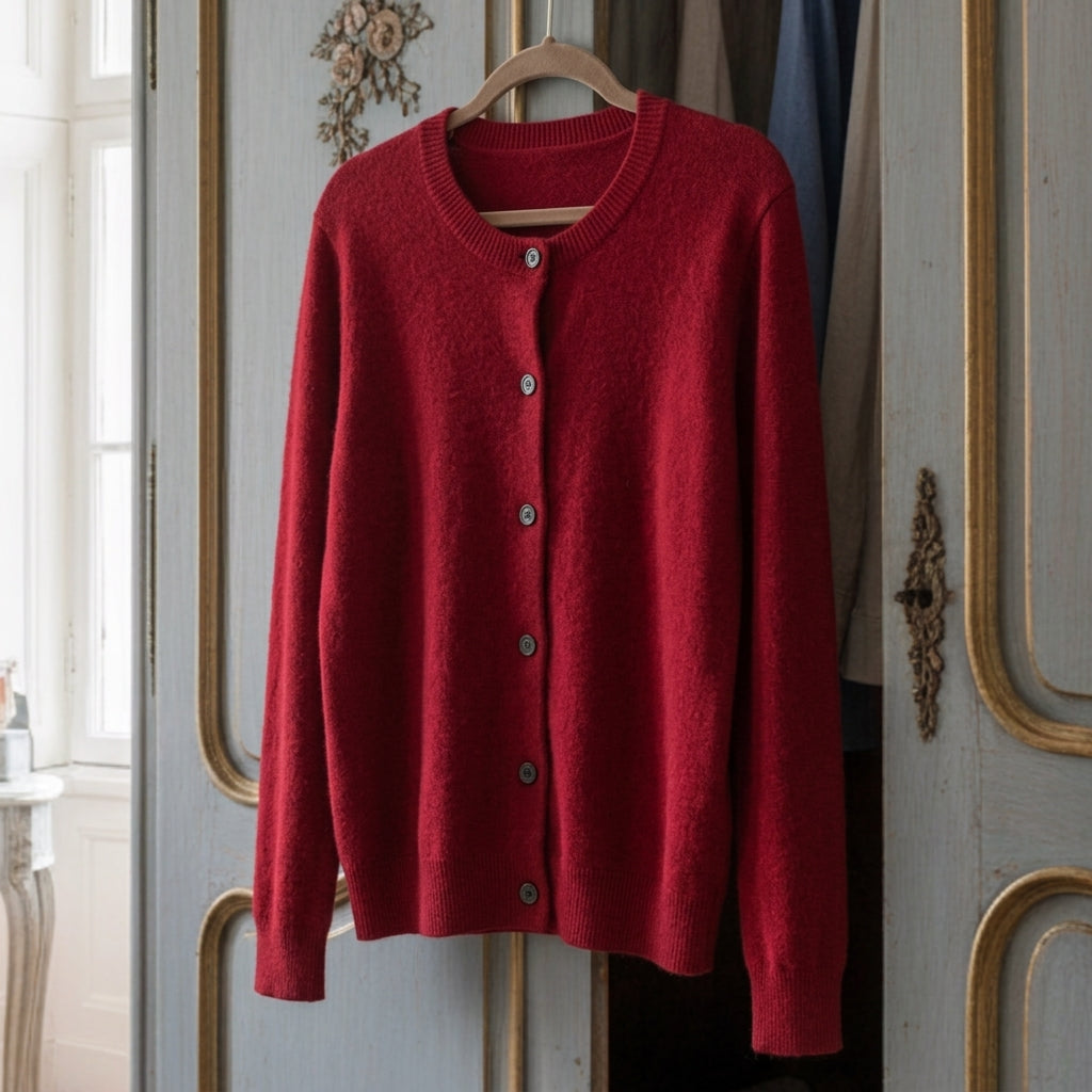 Margot Elsinore | Cream Merino Wool Button-Up Cardigan For Women