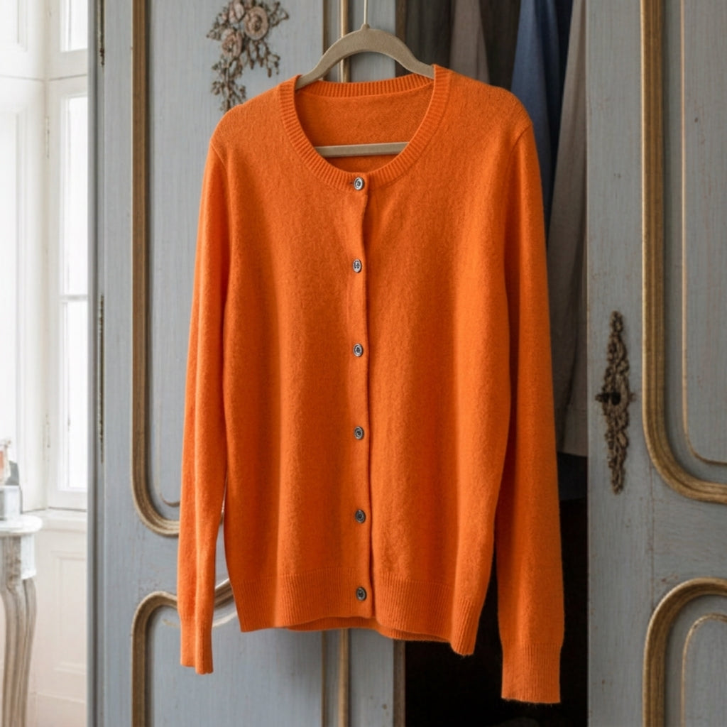 Margot Elsinore | Cream Merino Wool Button-Up Cardigan For Women