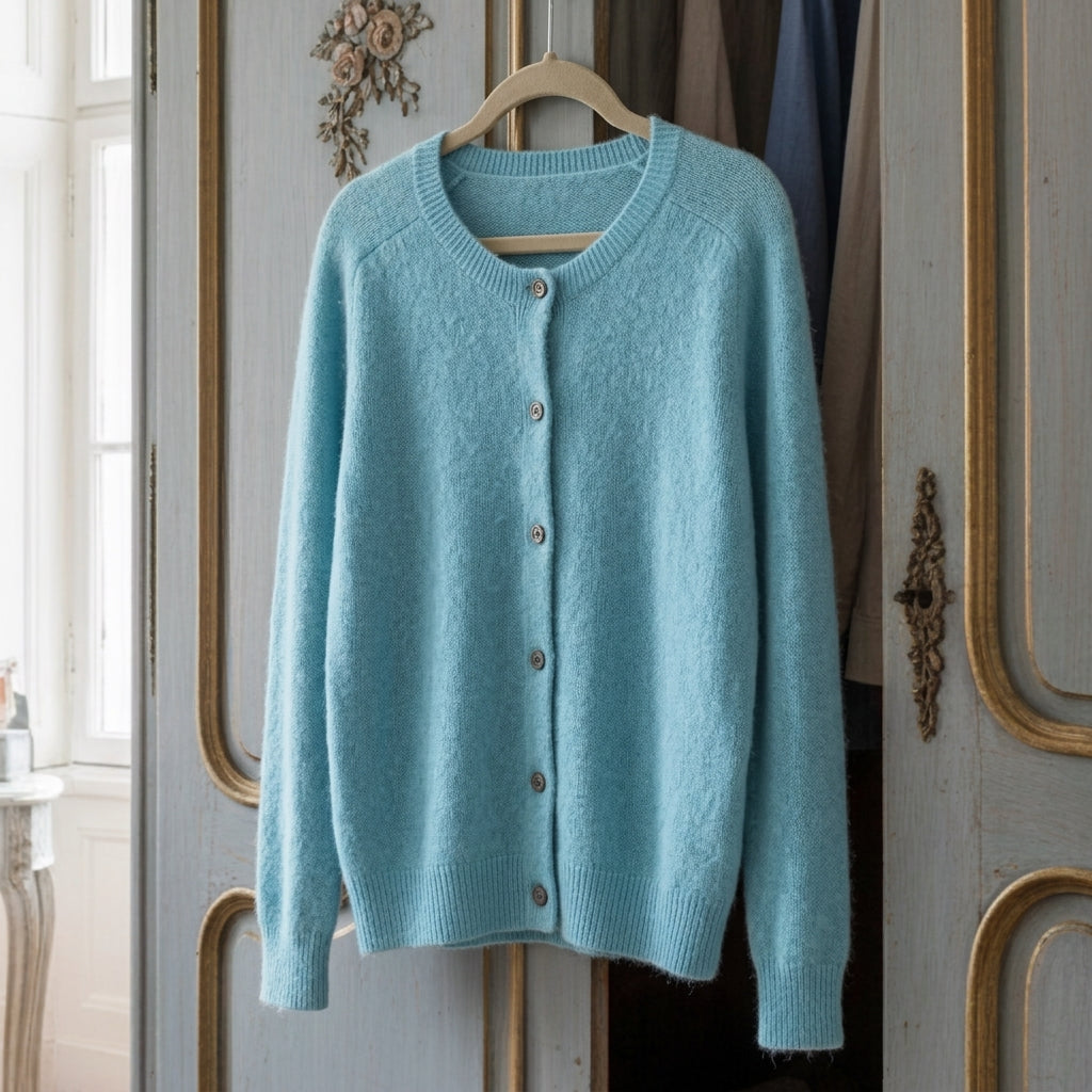 Margot Elsinore | Cream Merino Wool Button-Up Cardigan For Women